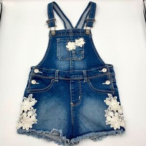 Girls/Toddler WONDER NATION 4T shortalls boho white floral/lace denim overalls